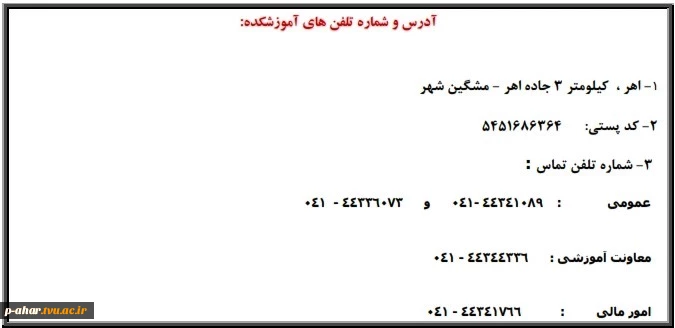 آدرس و شماره تماس آموزشکده