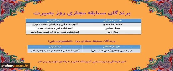 نتایج مسابقات فرهنگی و ورزشی 2